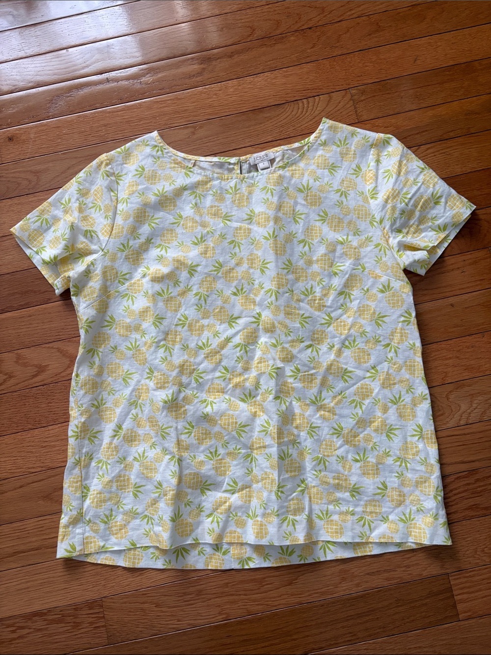 J. Crew White Short Sleeve Top with Yellow Pineapple Print